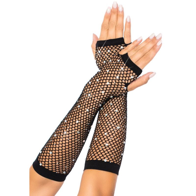 Мітенки сітчасті зі стразами Leg Avenue Rhinestone Fishnet Arm Warmers, Black, One Size