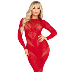 Сукня з довгим рукавом Leg Avenue Lace and Net Bodycon Gown, One Size, червона