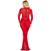 Сукня з довгим рукавом Leg Avenue Lace and Net Bodycon Gown, One Size, червона