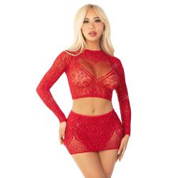Комплект кроп-топ і спідниця Leg Avenue Rhinestone, One Size, червоний