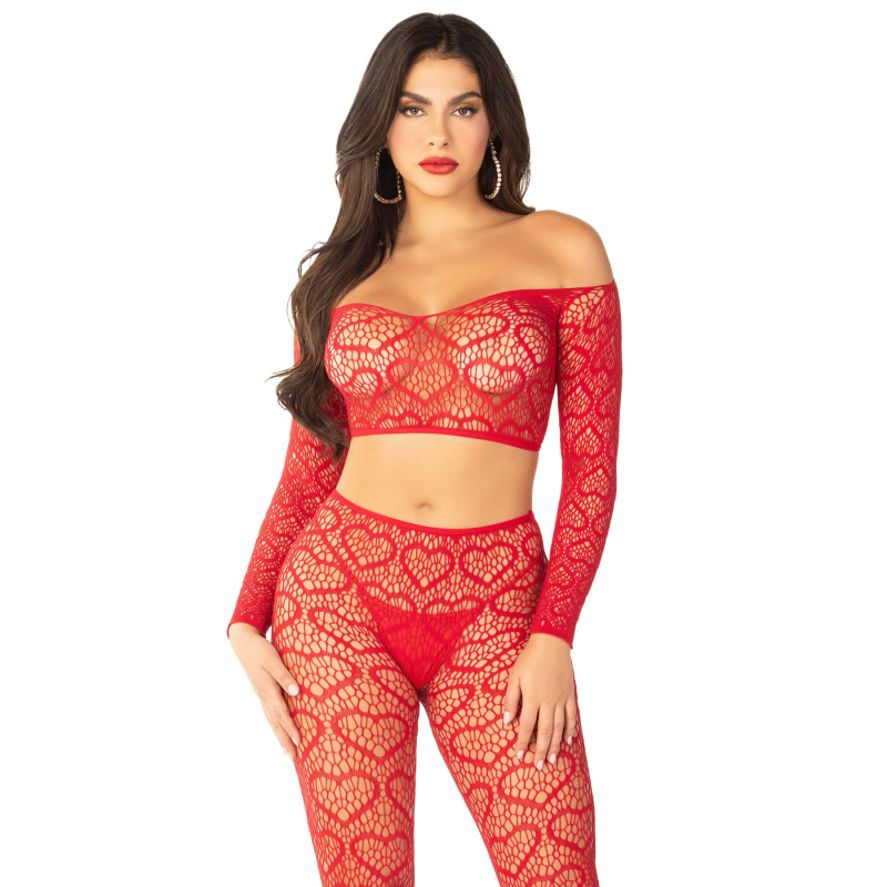 Комплект топ і легінси Leg Avenue Off The Shoulder, One Size, червоний, довгий рукав