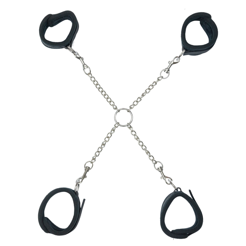 Крестовина для фіксації Punishment Hog-Tie Black з наручниками та поножами