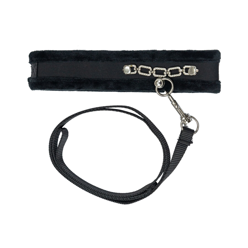 Ошийник з повідцем Punishment Crystal Collar & Leash, чорний