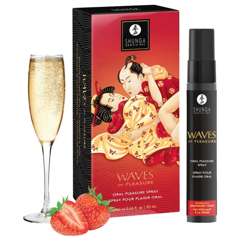 Спрей для посилення слиновиділення Shunga Waves of Pleasure, смак ігристого вина з полуницею