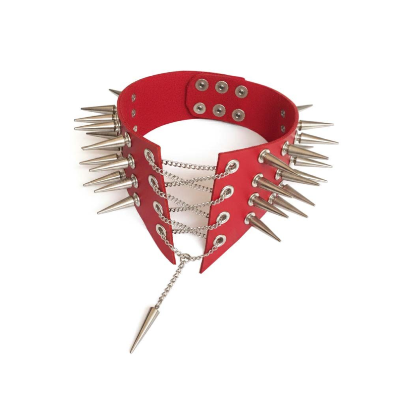 Чокер-комір із шипами Art of Sex Ariadne, екошкіра, червоний, L-2XL
