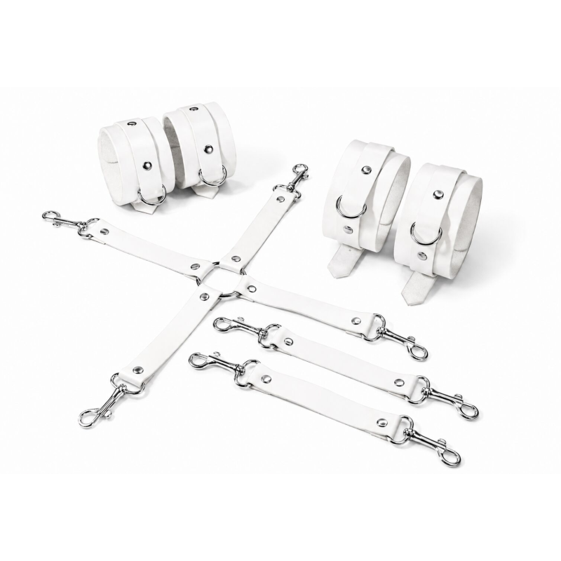 Набір для БДСМ Feral Feelings BDSM Kit 3 White: наручники, поножі, крестовина