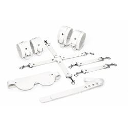 Набір для BDSM Feral Feelings BDSM Kit 5 White (наручники, поножі, хрестовина, маска, паддл)