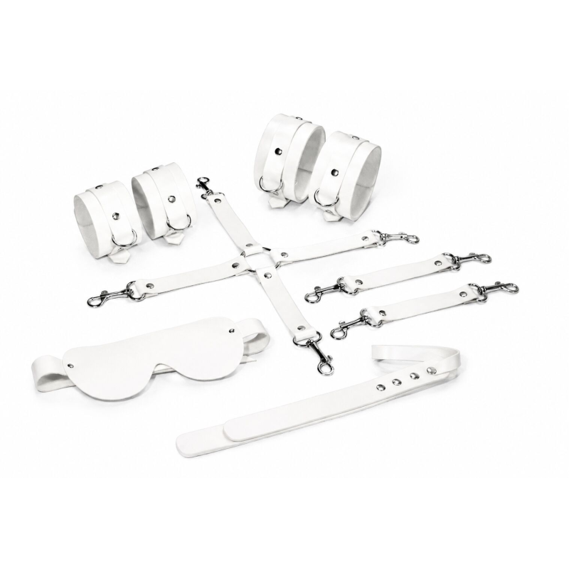 Набір для BDSM Feral Feelings BDSM Kit 5 White (наручники, поножі, хрестовина, маска, паддл)