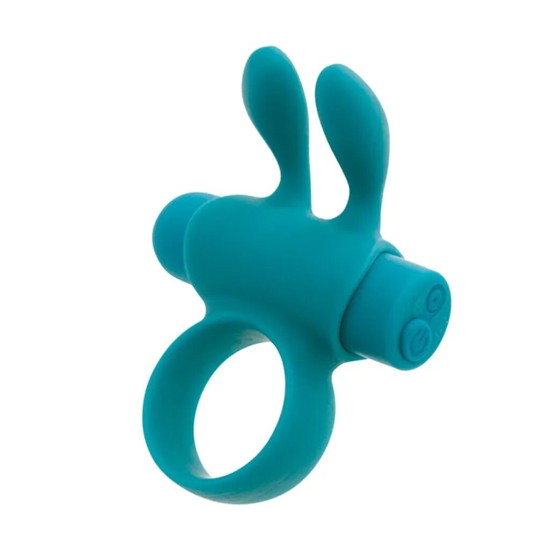 Ерекційне віброкільце S Pleasures Premium Rabbit Ring з вушками та знімною віброкулею, бірюзове